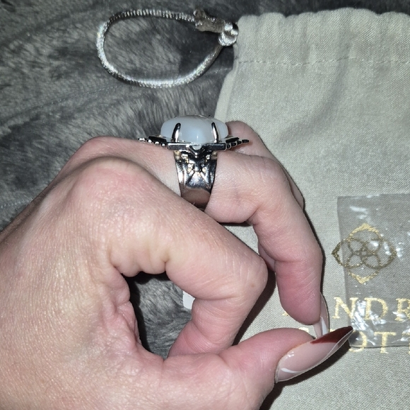 Kendra Scott Cass CCKTL Ring RHOD Gray Banded Agate Sz 7 NWT - Picture 5 of 8